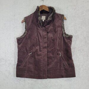J.Jill Womens Faux Fur Collar Brown Vest L/P Petite Jacket